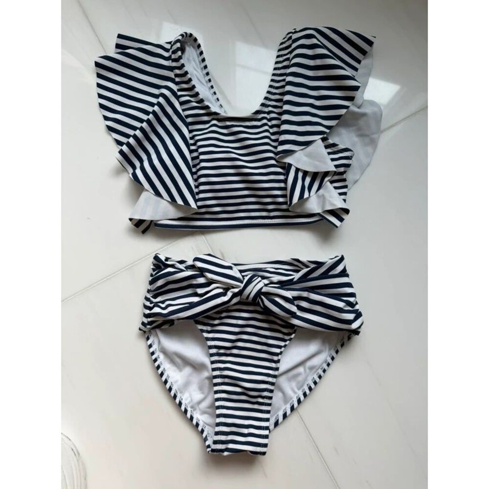 Habitual Girls Navy striped bow bikini swimsuit size 10